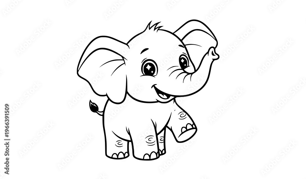 Fototapeta premium A cute cartoon elephant illustration with a happy expression