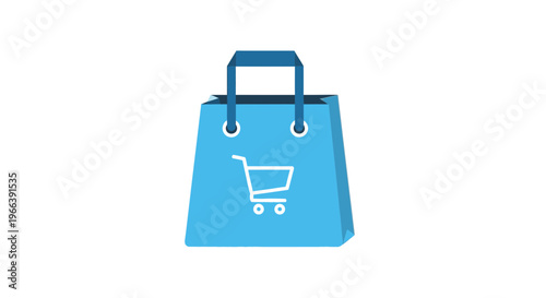 Blue Shopping Bag with Shopping Cart Icon.