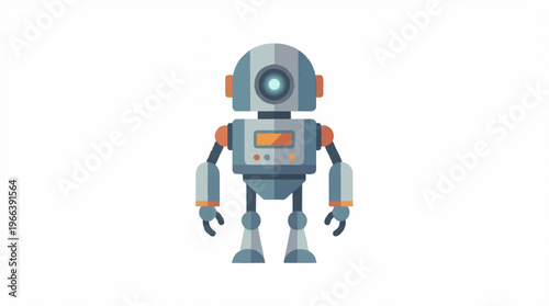 Robot with orange accents standing.