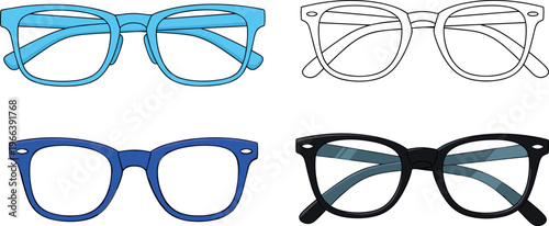 Eyeglasses Illustration Set with Colorful Frames, Clear Lenses, and Stylish Designs