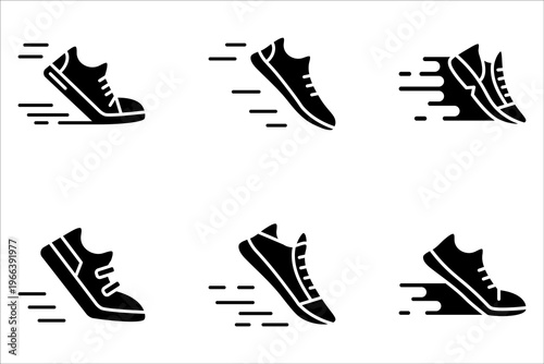 Running shoes icon set in line style. For your design on white background