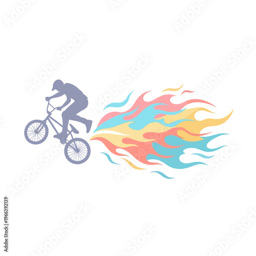 BMX Rider Silhouette with Fiery Trail, Extreme Sports Action
