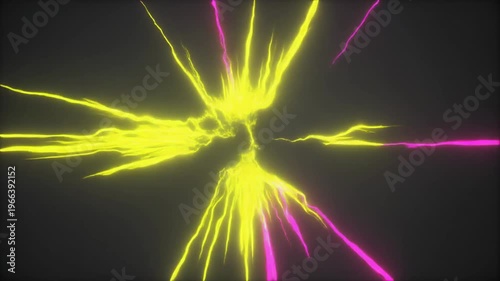 Bright yellow electrical discharge in dark space with abstract lightning