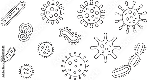 Bacteria And Virus Icons Set With Microbiology Germs Symbols