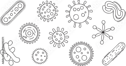 Medical And Microorganism Icons With Infection And Contamination Symbols