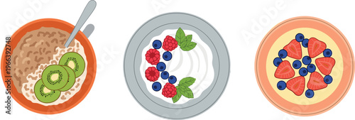 Healthy Breakfast Bowls with Oats, Yogurt, and Fresh Fruits for Wellness, Nutrition, and Diet Plans