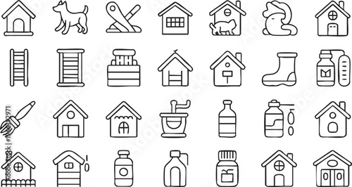 Minimal Outline Pet Care Icons With Animal And Veterinary Elements
