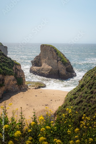 Big Sur, California, beautiful landscape along northern California coast, Shark Fin cove. Vertical banner