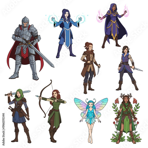 Pixel Art Fantasy Characters: Knight, Mages, Archer, Rogue, Fairy, Druid