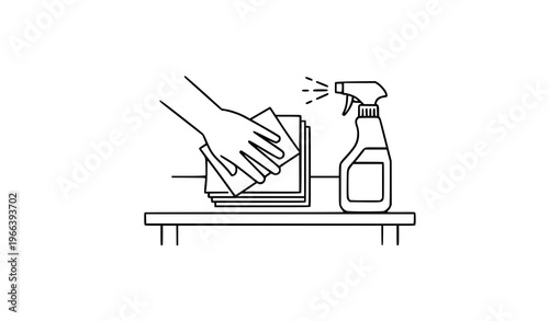 Cleaning desk line icon tidy workplace vector illustration