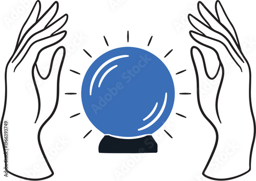 Mystical Fortune Teller's Hands Framing a Glowing Crystal Ball for Future Vision and Prediction