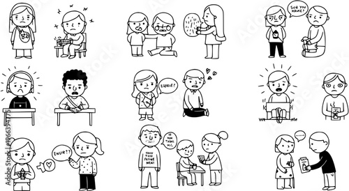 Emotional Reactions Icons: Sad, Anxious, Empathetic, Frustrated, Lonely, Nervous, Stressed  Supportive Doodle Illustrations