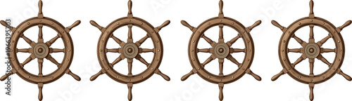 Wooden Ship's Wheel Vector Set for Nautical Design and Marine Themes