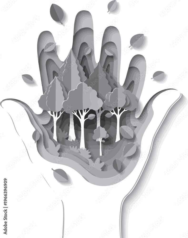 Fototapeta premium Hand Holding Forest Nature Illustration