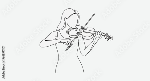 Violin Player Outline Illustration – Woman Playing Music Vector Design