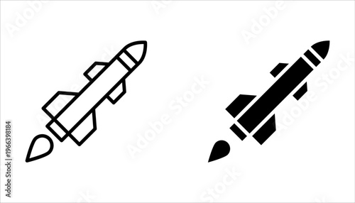Missile icon set. Vector icon of rocket missiles for design of war, conflict or military on white background