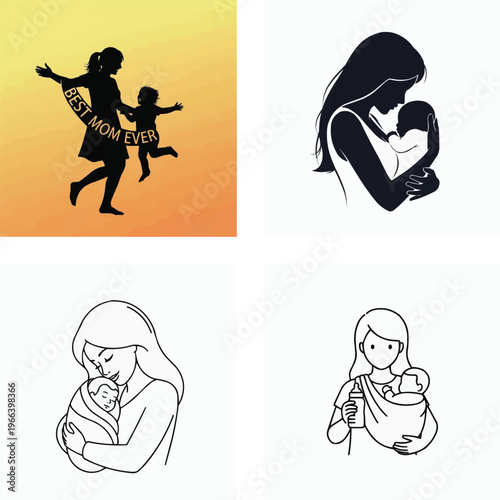 Mother and child love and care illustrations for Mothers Day  family bonding moments