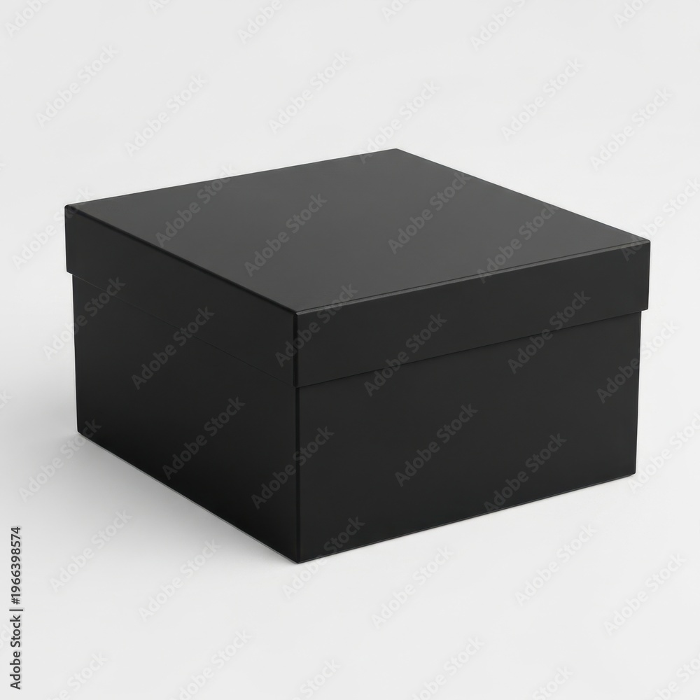 Naklejka premium Elegant black square gift box with minimalist design on white background