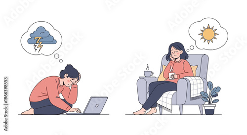 Mental Health Daily Life – Stress and Relaxation Cartoon Vector Illustration