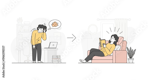 Mental Health Daily Life – Stress and Relaxation Cartoon Vector Illustration