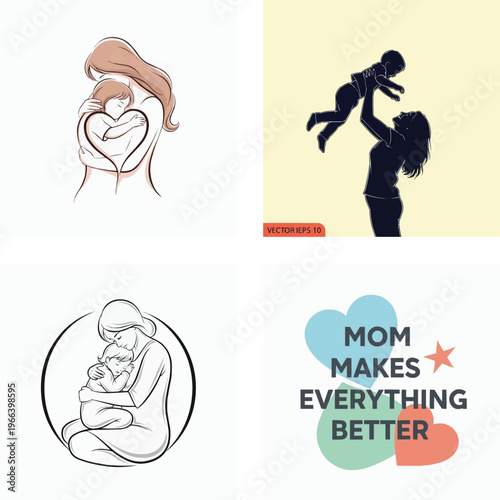 Mother and child love and care illustrations for mothers day