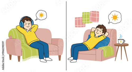 Mental Health Daily Life – Stress and Relaxation Cartoon Vector Illustration