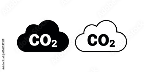 Black and white cloud with C O2 text carbon dioxide symbol in white background