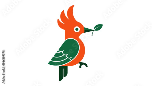 Stylized bird with leaf in beak