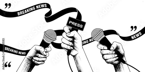 Breaking news microphone hand drawn sketch media press journalism concept illustration
