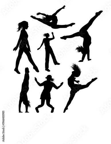 Person jumping sport, dance performance show pose silhouette
