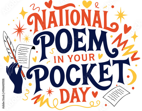 Pocket Poem Vector Graphic, Creative Writing and Poetry Holiday Illustration