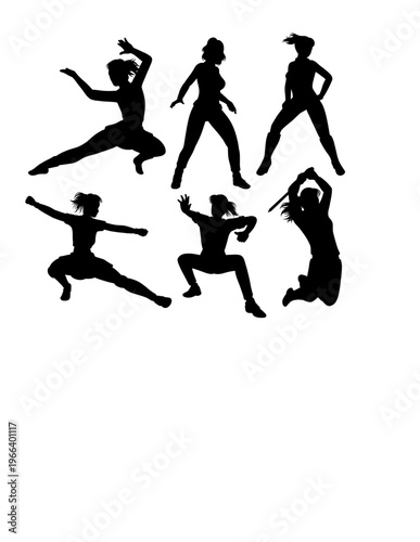 Person jumping sport and martial arts, dance performance show pose silhouette