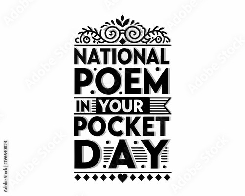 Poetry Day Vector Art, National Poem in Your Pocket Day Isolated on White
