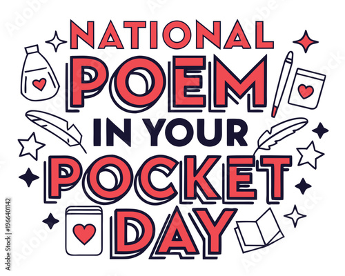 National Poem in Your Pocket Day Vector Illustration, Literary Celebration Design