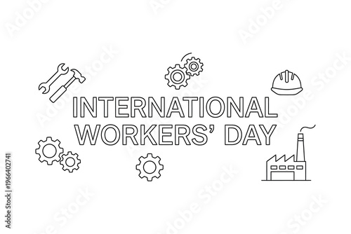 International Workers' Day celebration with industrial icons and tools
