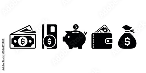 Black and white of money and piggy bank wallet cash dollars in white background