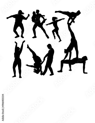 Male and female jumping sport, dance performance show pose silhouette