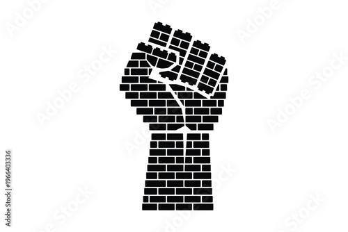 Raised Fist Made of Bricks Icon Symbol