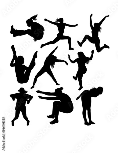 Person jumping sport, dance performance show pose silhouette