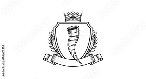 Heraldic Crest with Horn and Laurel Wreath, Vintage Emblem Design