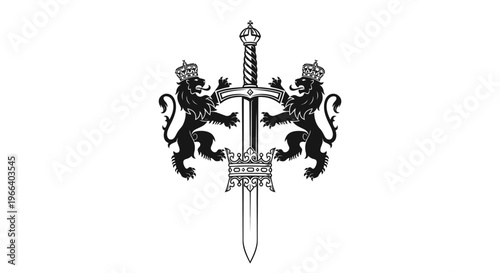 Heraldic Crest with Lions and Sword - Symbolic Design Element