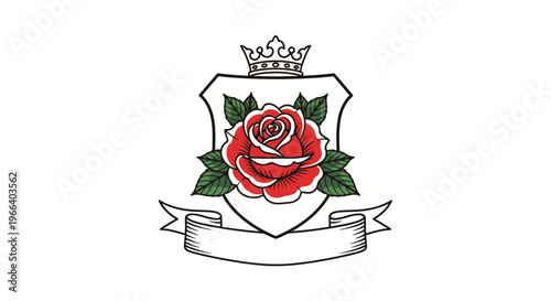 Heraldic Crest with Rose and Crown Emblem, Vintage Design