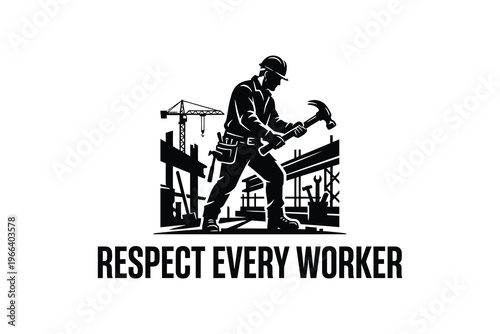 Construction worker with hammer on building site respecting labor rights