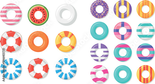 Set of Colorful Inflatable Pool Floats in Various Designs for Summer and Vacation Illustrations