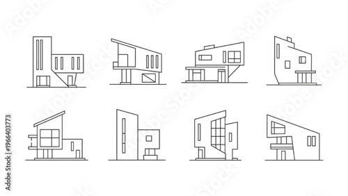 Linear modern minimalist architectural house designs vector set