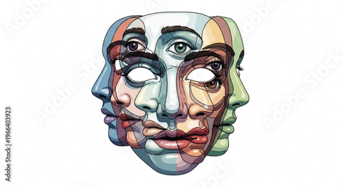 Colorful abstract faces with different expressions and emotions, representing diversity and individuality in a vibrant art style