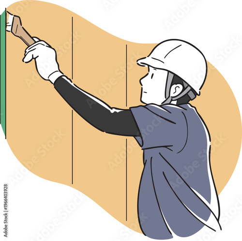 刷毛で塗る男性作業員　手描き