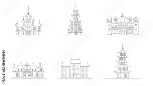 Architectural Diversity Global Building Outlines and Cultural Icons