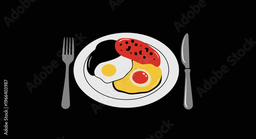 Breakfast Plate with Fried Eggs and Sausage.