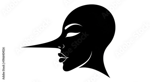 Stylized illustration of a human head in profile featuring an elongated, pointed nose, representing the universal concept of falsehoods, deceit, and their conspicuous manifestations